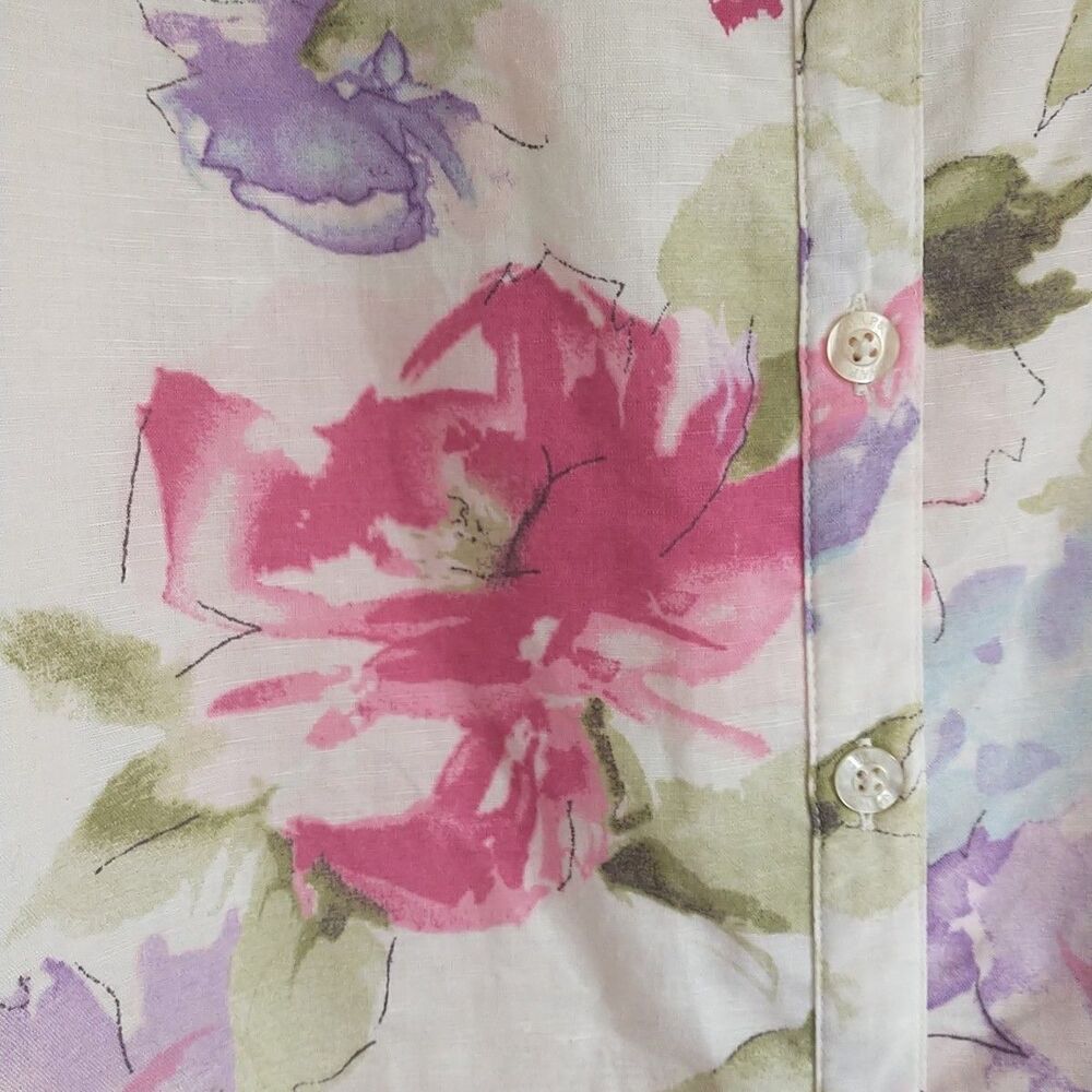 Chaps Midi Skirt Womens 10 Floral Linen Blend Button Front Watercolor Cottage - Picture 3 of 8
